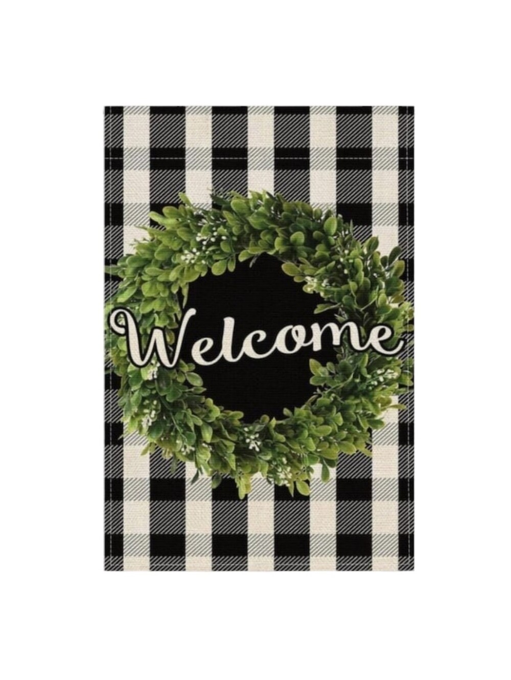Welcome Boxwood Buffalo Plaid Print Garden Flag